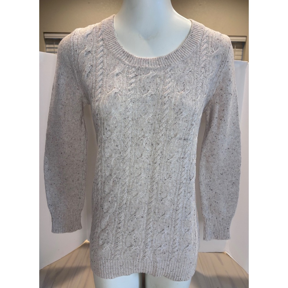 J.Crew Womens XS Oatmeal Donegal Speckle Lambs Wool Cable Knit Sweater  Nautical